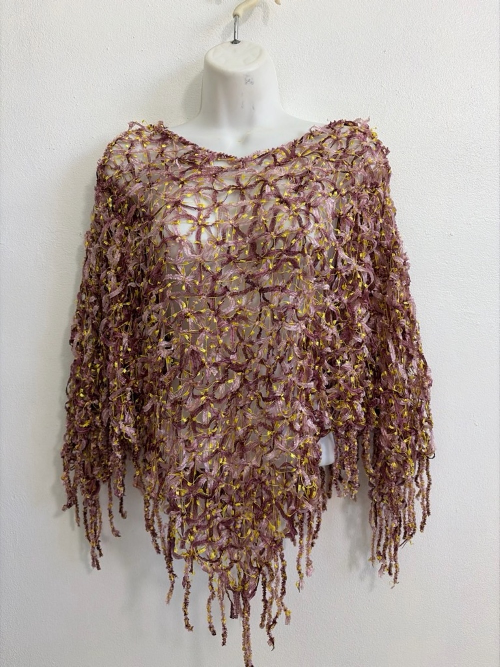 Alberto Makali Fairycore Fringe Poncho Metallic Knit One Size